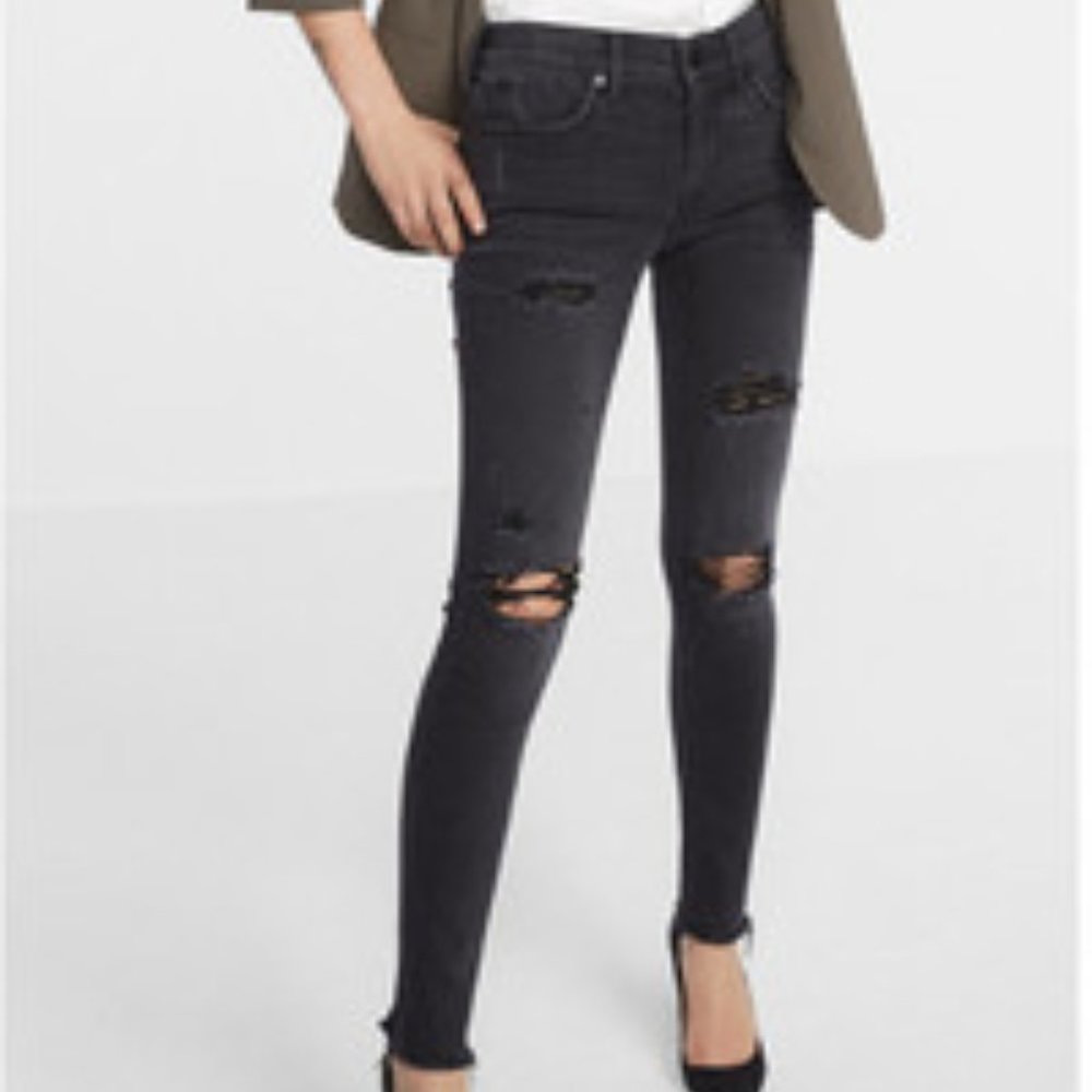 Express Grey Black Mid-Rise Ankle Legging Jean